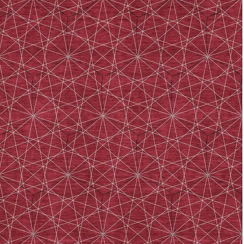 Red And Ivory Geometric Washable Area Rug With UV Protection Photo 2