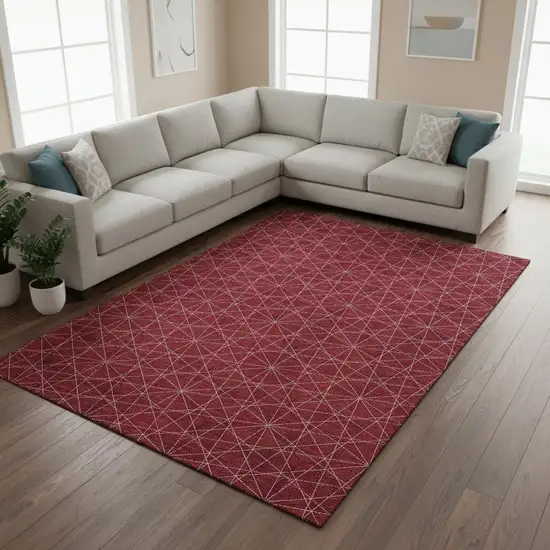 Red And Ivory Geometric Washable Area Rug With UV Protection Photo 2