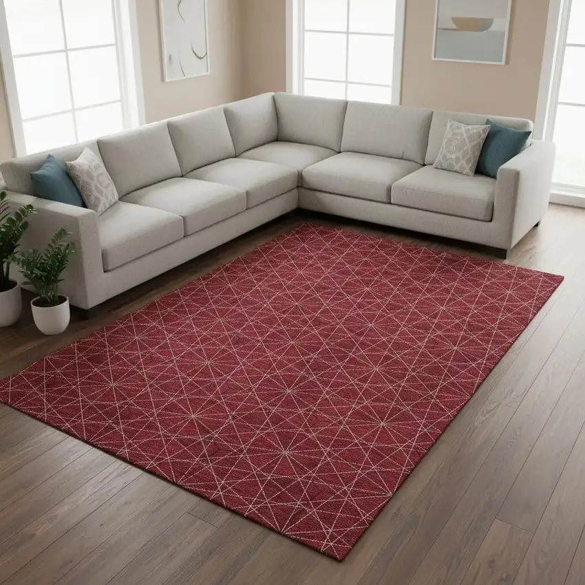 Red And Ivory Geometric Washable Area Rug With UV Protection Photo 2