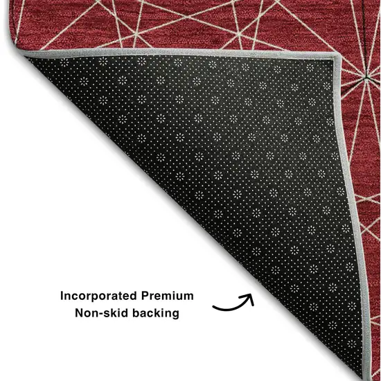 Red And Ivory Geometric Washable Area Rug With UV Protection Photo 6