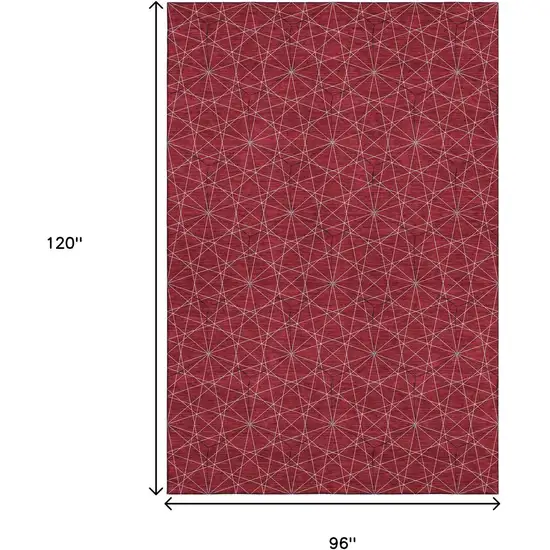 Red And Ivory Geometric Washable Area Rug With UV Protection Photo 8