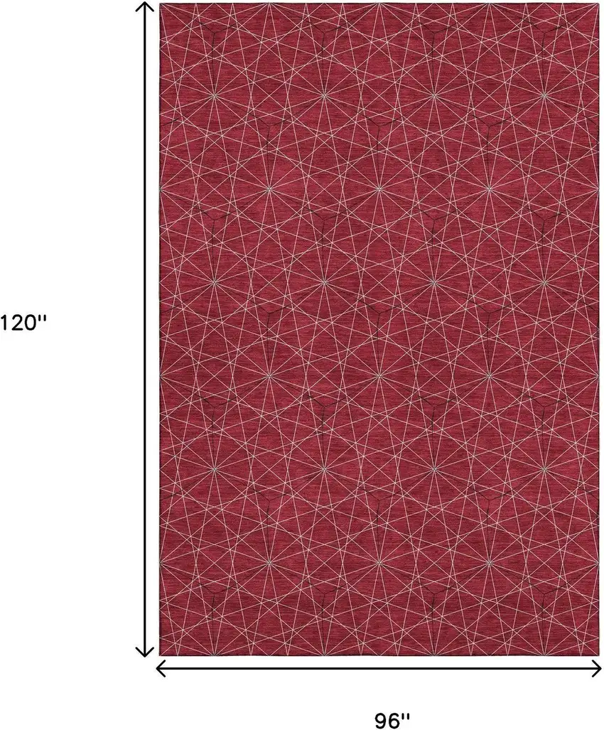 Red And Ivory Geometric Washable Area Rug With UV Protection Photo 8