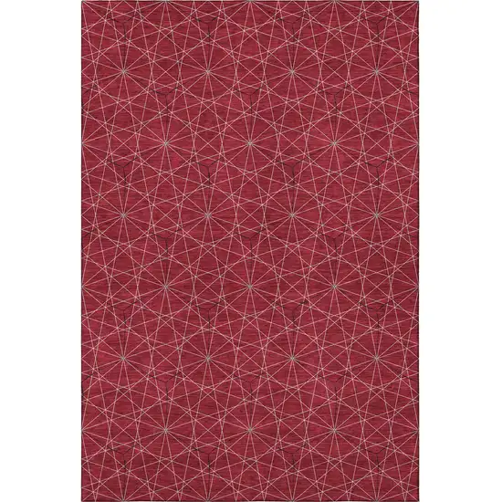 Red And Ivory Geometric Washable Area Rug With UV Protection Photo 3