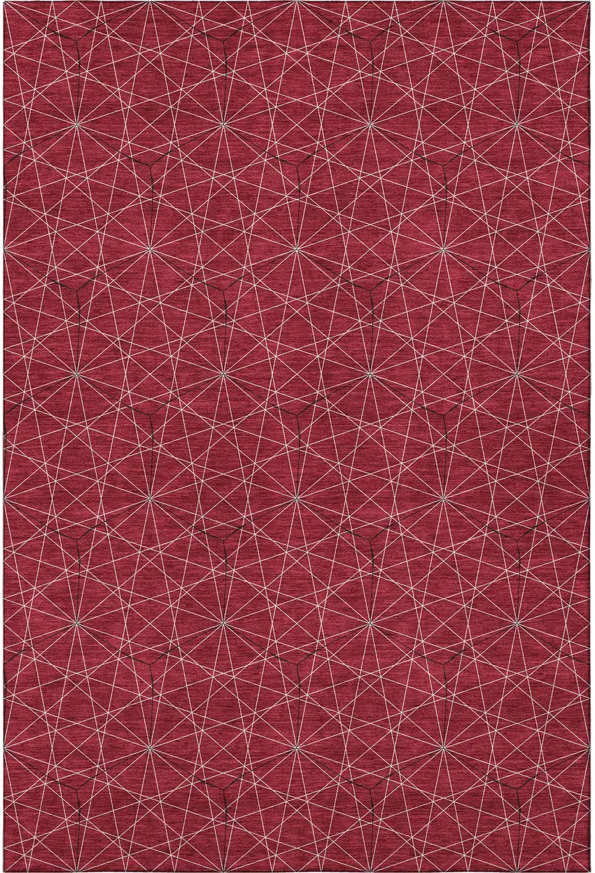 Red And Ivory Geometric Washable Area Rug With UV Protection Photo 3