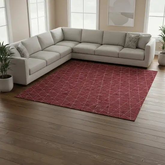 Red And Ivory Geometric Washable Area Rug With UV Protection Photo 2