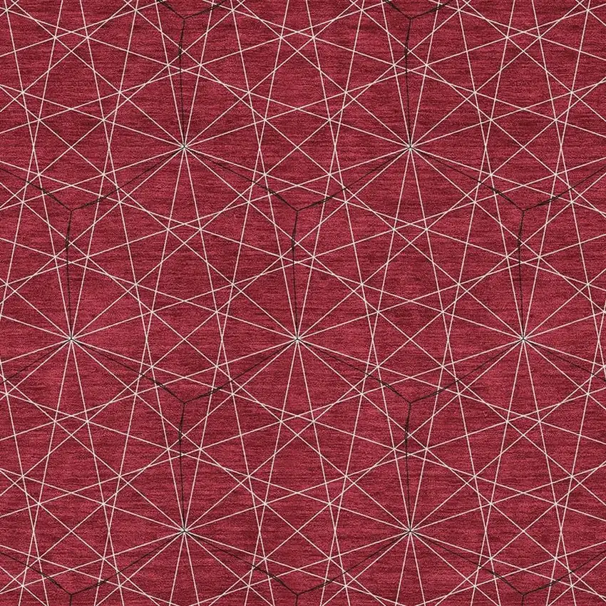 Red And Ivory Geometric Washable Area Rug With UV Protection Photo 2