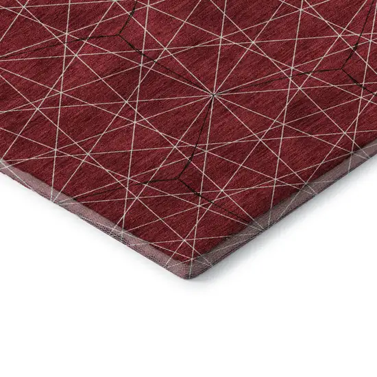 Red And Ivory Geometric Washable Area Rug With UV Protection Photo 7