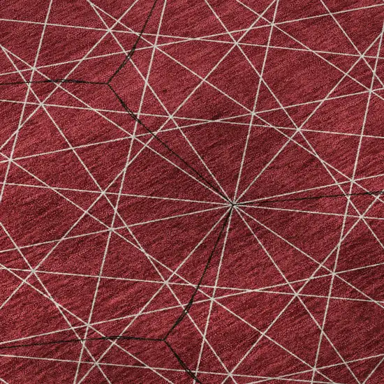 Red And Ivory Geometric Washable Area Rug With UV Protection Photo 9