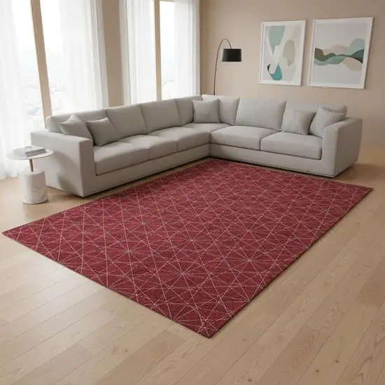 Red And Ivory Geometric Washable Area Rug With UV Protection Photo 2