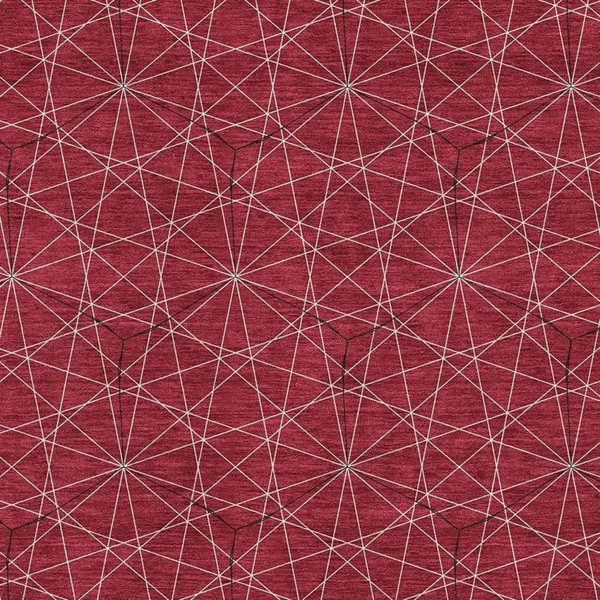 Red And Ivory Geometric Washable Area Rug With UV Protection Photo 2