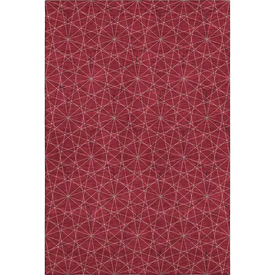 Red And Ivory Geometric Washable Area Rug With UV Protection Photo 1