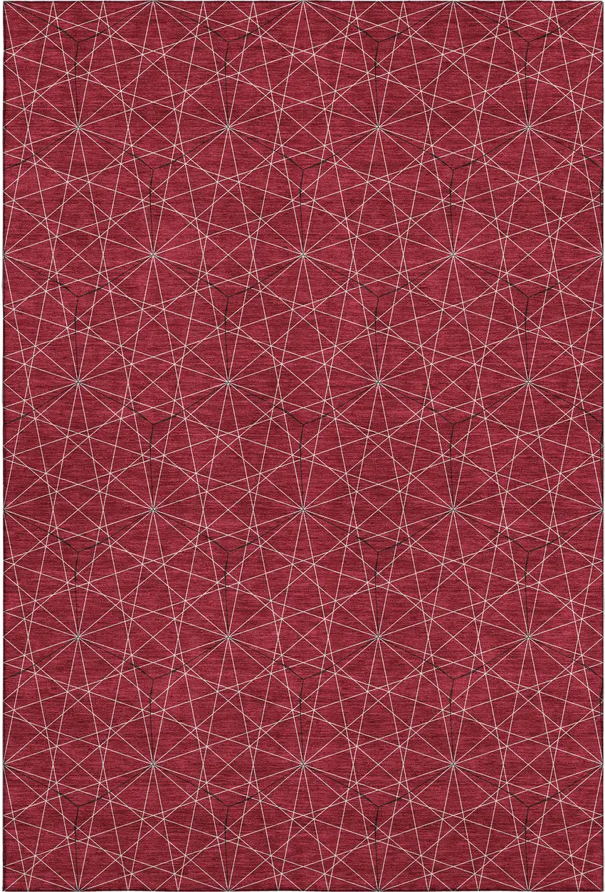 Red And Ivory Geometric Washable Area Rug With UV Protection Photo 1