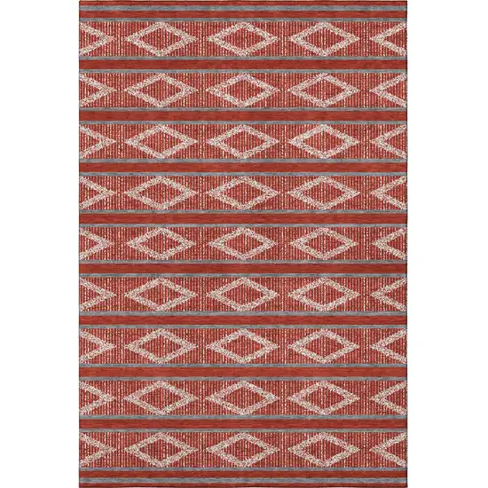 Red And Ivory Geometric Washable Area Rug With UV Protection Photo 3