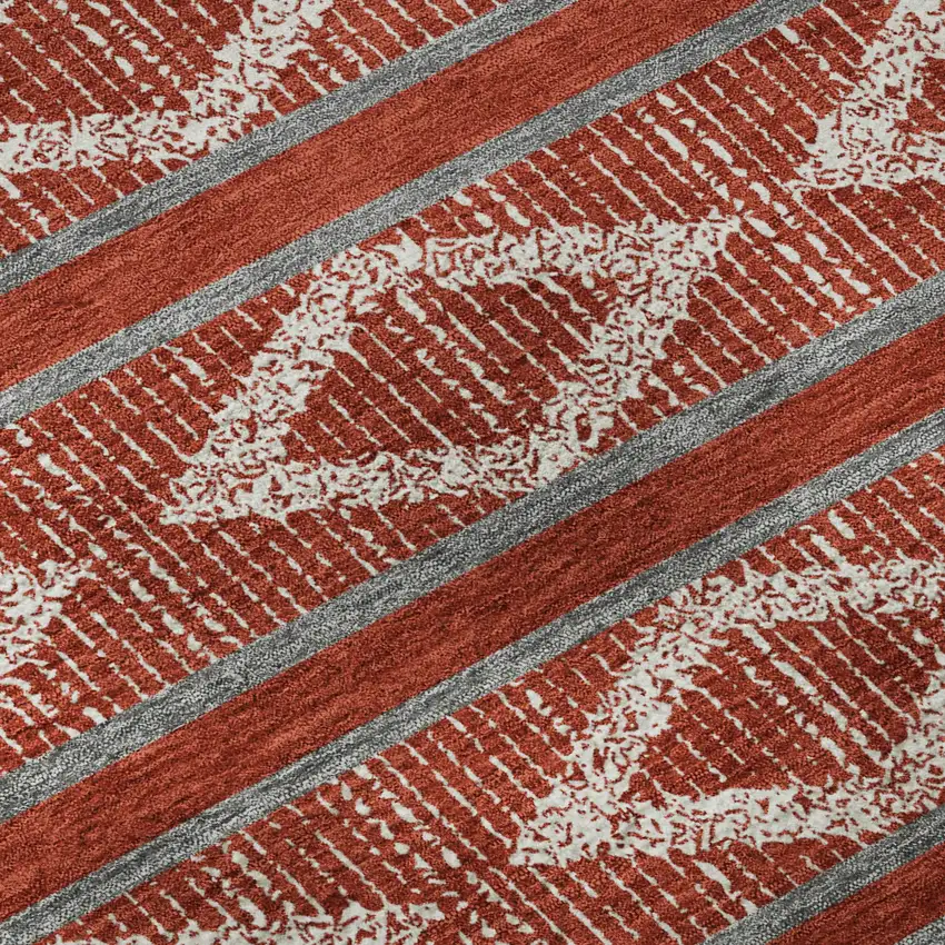 Red And Ivory Geometric Washable Area Rug With UV Protection Photo 8