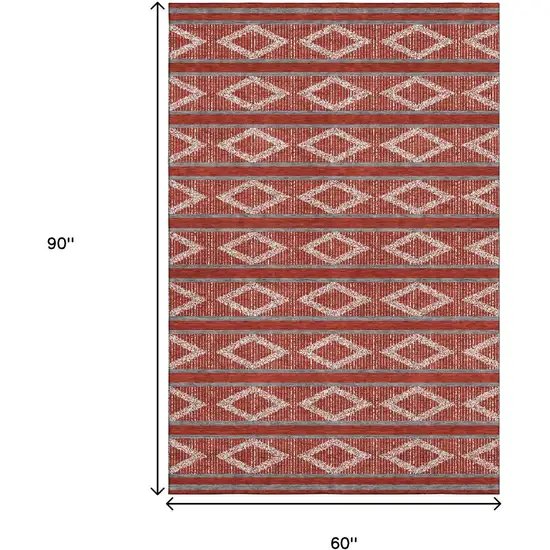 Red And Ivory Geometric Washable Area Rug With UV Protection Photo 9