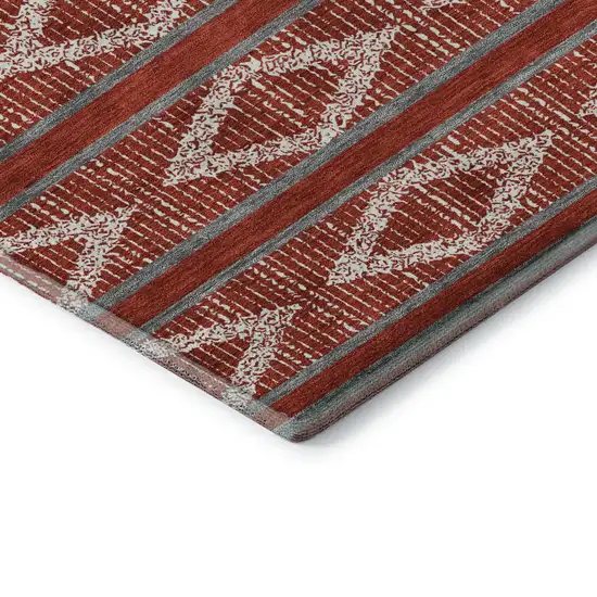 Red And Ivory Geometric Washable Area Rug With UV Protection Photo 6