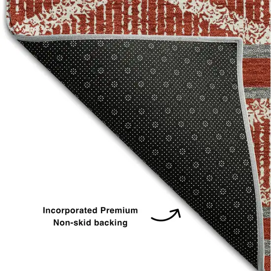 Red And Ivory Geometric Washable Area Rug With UV Protection Photo 6