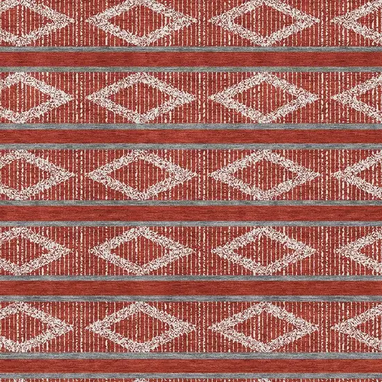Red And Ivory Geometric Washable Area Rug With UV Protection Photo 2