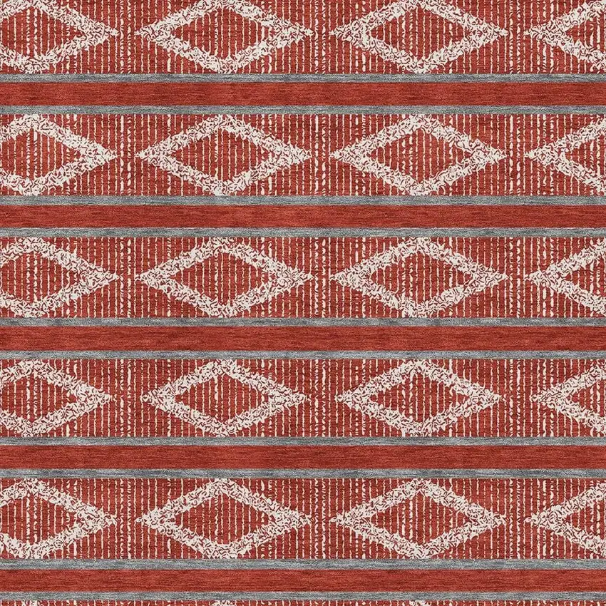 Red And Ivory Geometric Washable Area Rug With UV Protection Photo 2