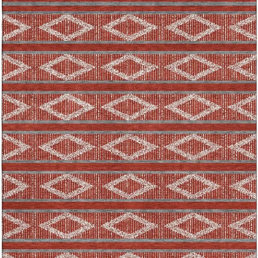 Red And Ivory Geometric Washable Area Rug With UV Protection Photo 3