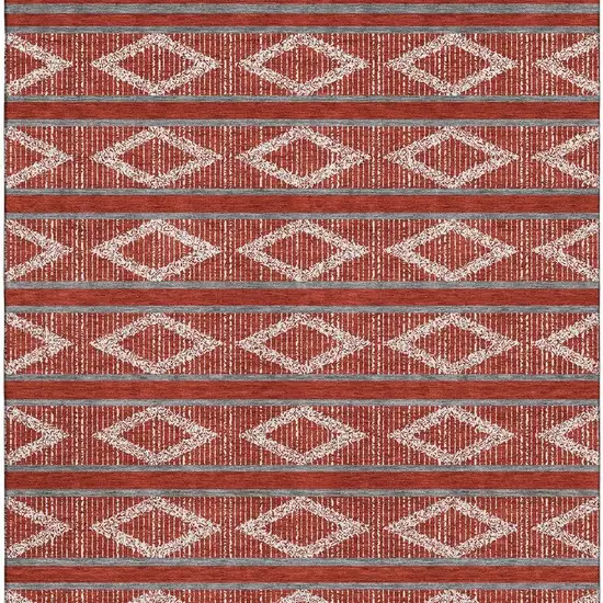 Red And Ivory Geometric Washable Area Rug With UV Protection Photo 2