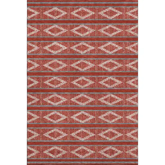 Red And Ivory Geometric Washable Area Rug With UV Protection Photo 1