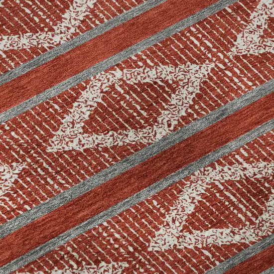 Red And Ivory Geometric Washable Area Rug With UV Protection Photo 9
