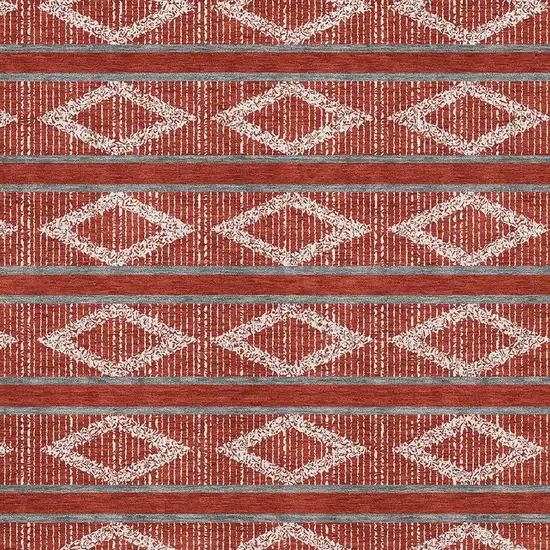 Red And Ivory Geometric Washable Area Rug With UV Protection Photo 2