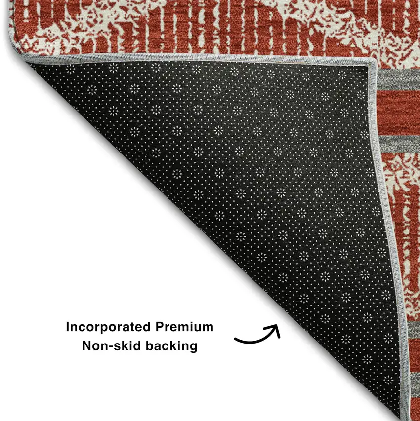 Red And Ivory Geometric Washable Area Rug With UV Protection Photo 6