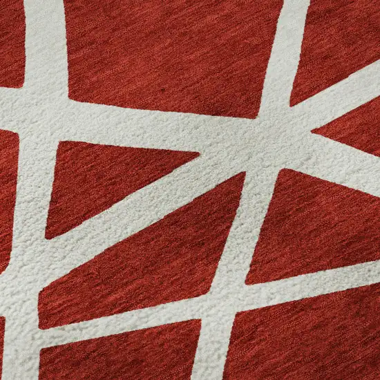 Red And Ivory Geometric Washable Area Rug With UV Protection Photo 1