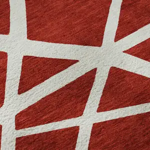 Photo of Red And Ivory Geometric Washable Area Rug With UV Protection
