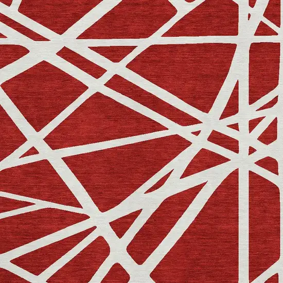 Red And Ivory Geometric Washable Area Rug With UV Protection Photo 3