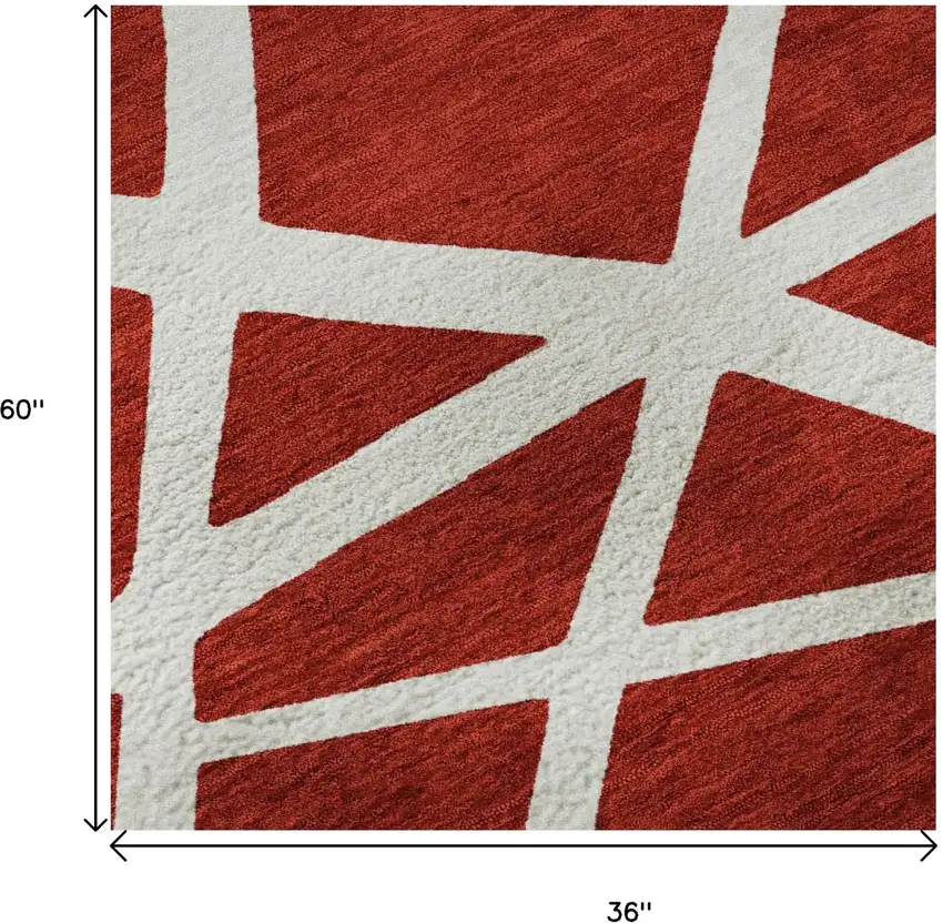 Red And Ivory Geometric Washable Area Rug With UV Protection Photo 8