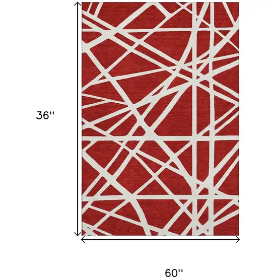 Red And Ivory Geometric Washable Area Rug With UV Protection Photo 9