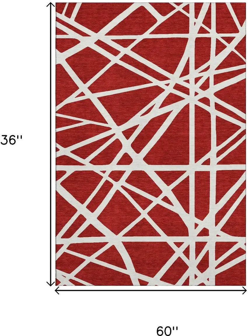 Red And Ivory Geometric Washable Area Rug With UV Protection Photo 9