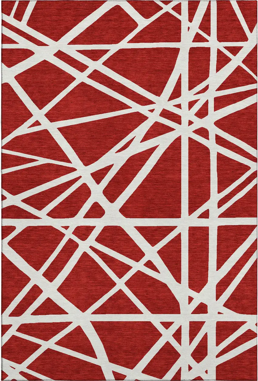 Red And Ivory Geometric Washable Area Rug With UV Protection Photo 4