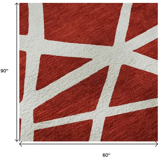 Red And Ivory Geometric Washable Area Rug With UV Protection Photo 9