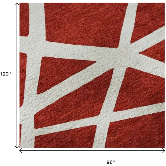 Red And Ivory Geometric Washable Area Rug With UV Protection Photo 9