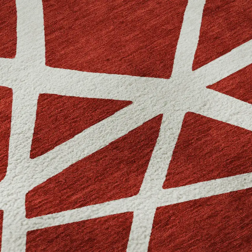 Red And Ivory Geometric Washable Area Rug With UV Protection Photo 1