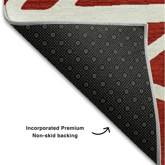 Red And Ivory Geometric Washable Area Rug With UV Protection Photo 6