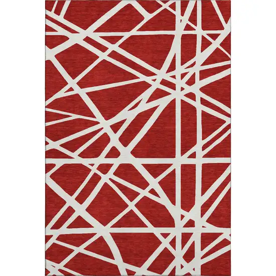 Red And Ivory Geometric Washable Area Rug With UV Protection Photo 5