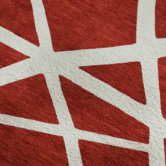 Red And Ivory Geometric Washable Area Rug With UV Protection Photo 2