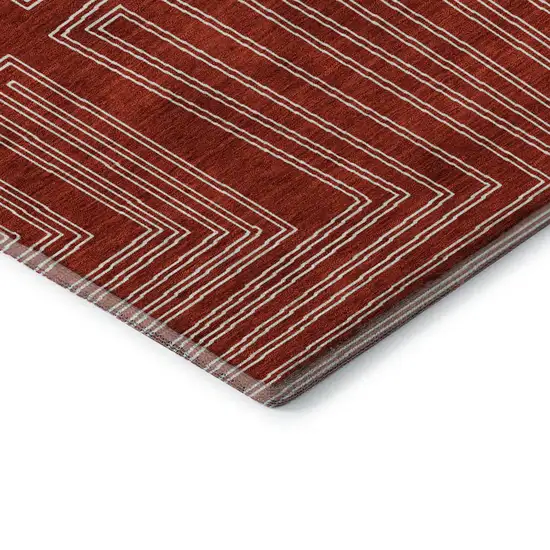 Red And Ivory Geometric Washable Area Rug With UV Protection Photo 7