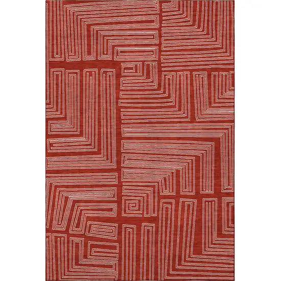 Red And Ivory Geometric Washable Area Rug With UV Protection Photo 3