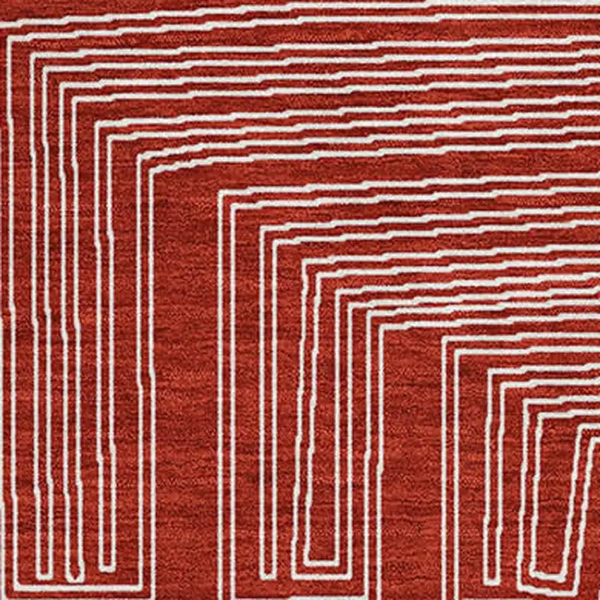Red And Ivory Geometric Washable Area Rug With UV Protection Photo 2