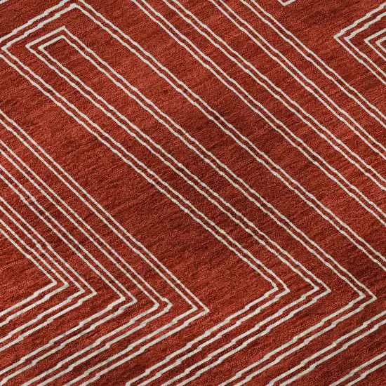 Red And Ivory Geometric Washable Area Rug With UV Protection Photo 9