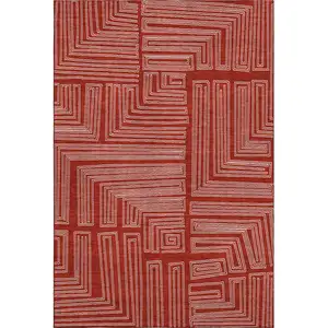 Photo of Red And Ivory Geometric Washable Area Rug With UV Protection