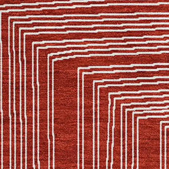 Red And Ivory Geometric Washable Area Rug With UV Protection Photo 2