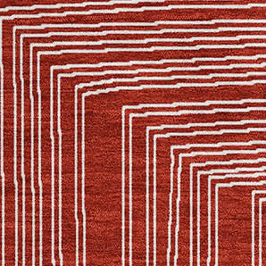 Red And Ivory Geometric Washable Area Rug With UV Protection Photo 2
