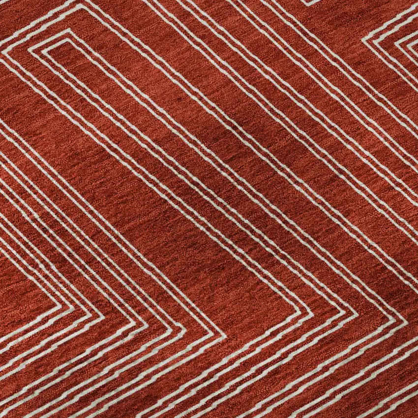 Red And Ivory Geometric Washable Area Rug With UV Protection Photo 9